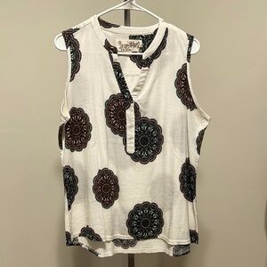 Aventura Sleeveless Multicolor Blouse with Mandarin Collar